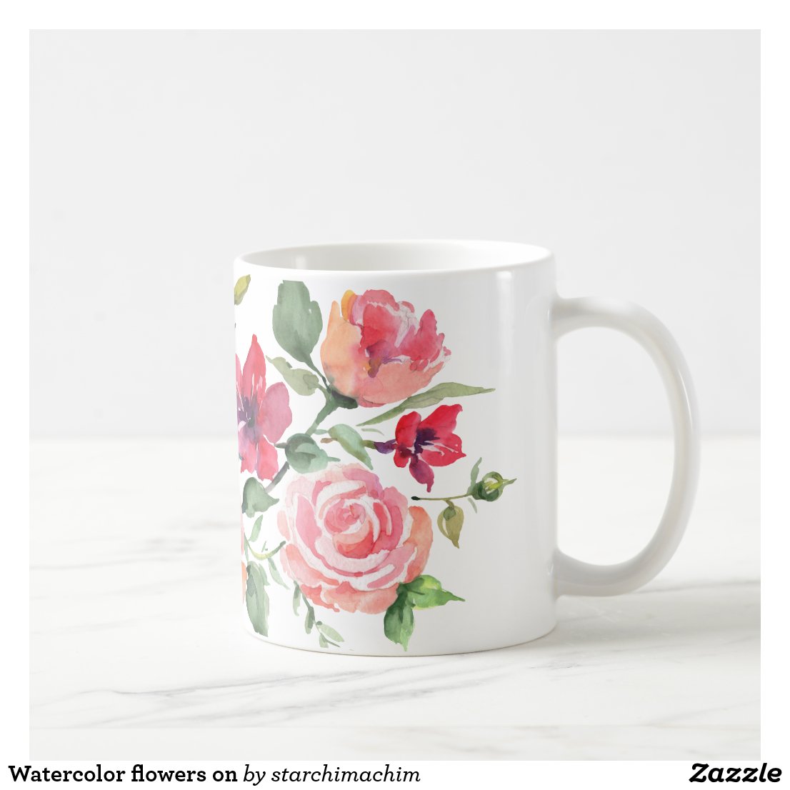 Watercolor flowers on coffee mug