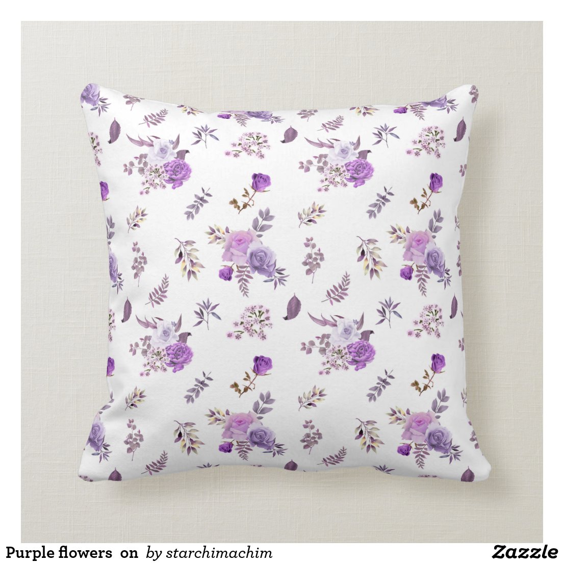 Purple flowers  on  cushion
